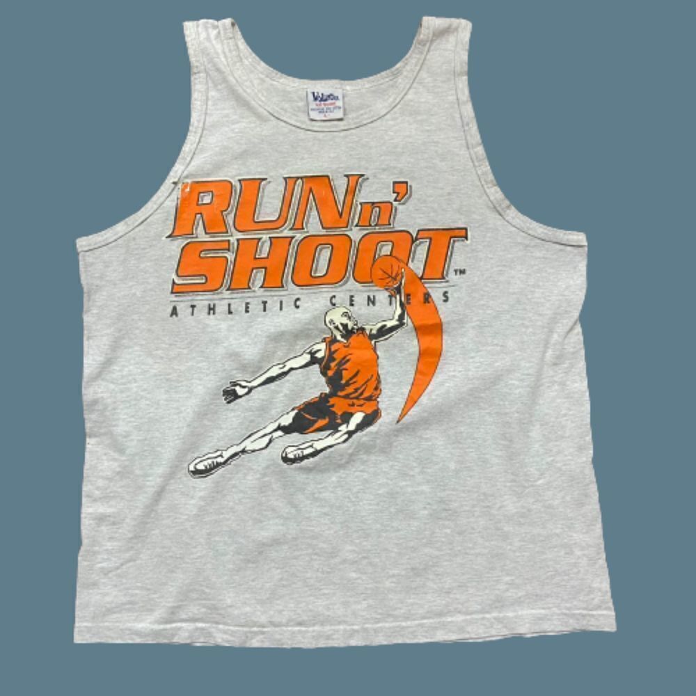 Volunteer Vintage Run N' Shoot Basketball Gym Atlanta Grey Orange Tank Top Large